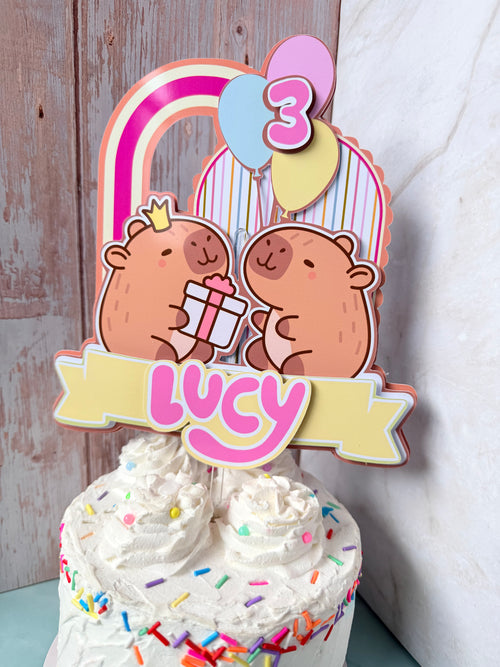 Personalized Capybara Cake Topper - 3D Cute Capybara Birthday Party Decor - Fast Shipping (Ships Next Day)