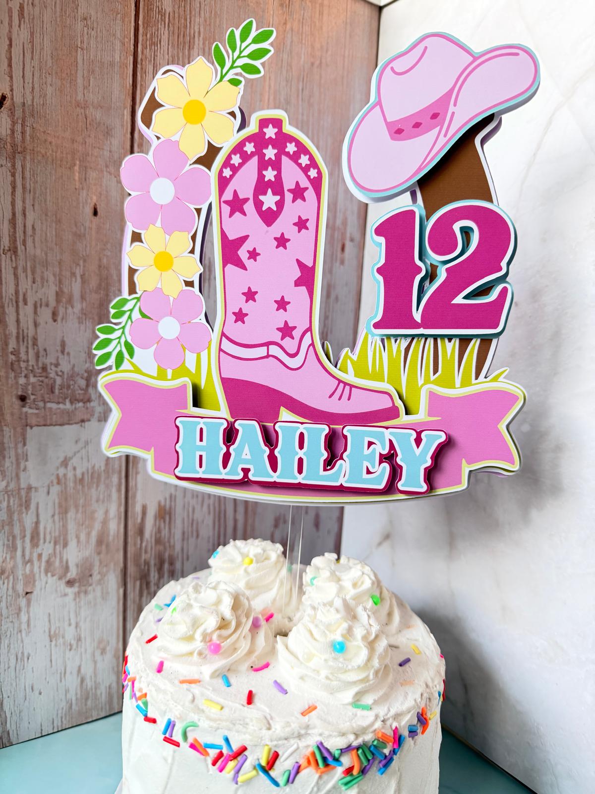 Personalized Cowgirl Birthday 3D Cake Topper – Custom Western Pink Party Decoration – Fast Shipping (Ships Next Day)