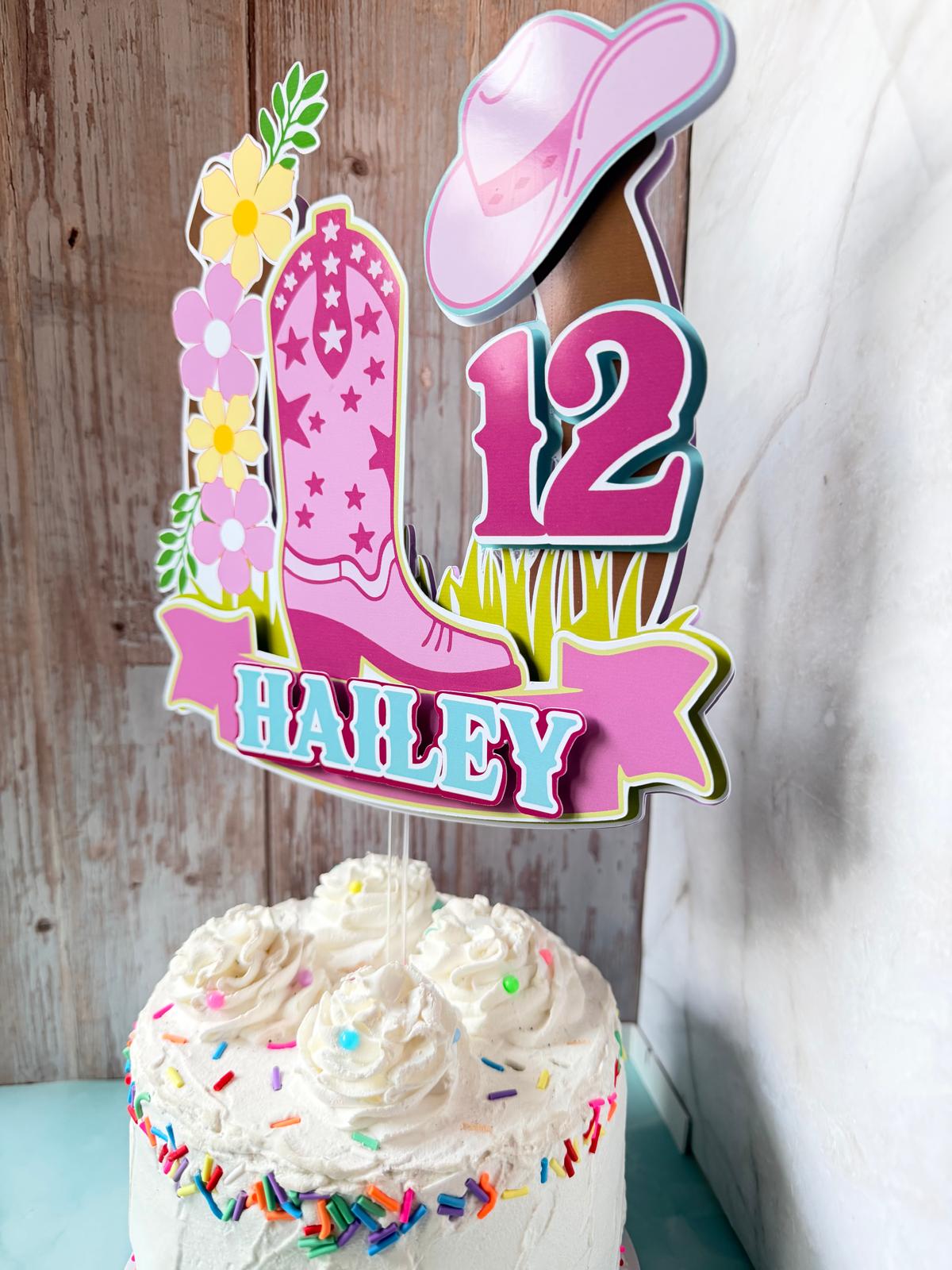 Personalized Cowgirl Birthday 3D Cake Topper – Custom Western Pink Party Decoration – Fast Shipping (Ships Next Day)