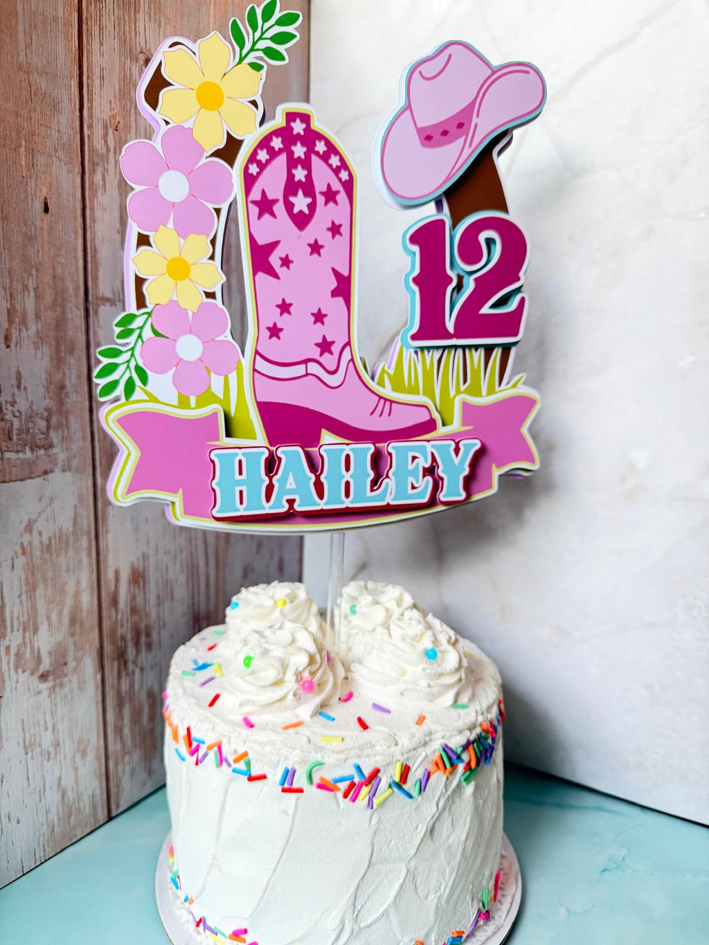 Personalized Cowgirl Birthday 3D Cake Topper – Custom Western Pink Party Decoration – Fast Shipping (Ships Next Day)
