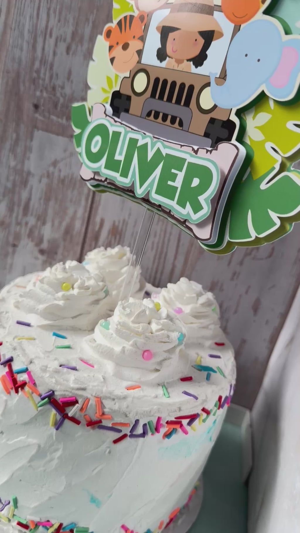 Personalized Safari Cake Topper - 3D Jungle Animals & Jeep Birthday Cake Topper - Custom Explorer Wild One Party Decor Fast Shipping (Ships Next Day)